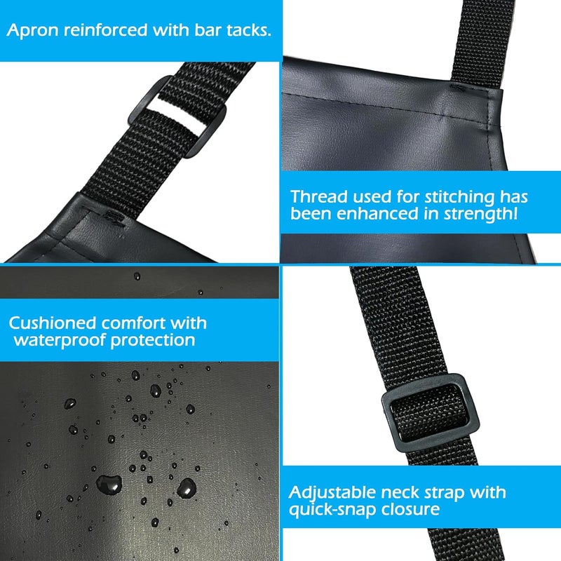 juningxin Store Waterproof Rubber Vinyl Apron 40 Inch Heavy Duty Adjustable Bib for Men Women Kitchen Cooking Lab Dishwashing Black - Image 4